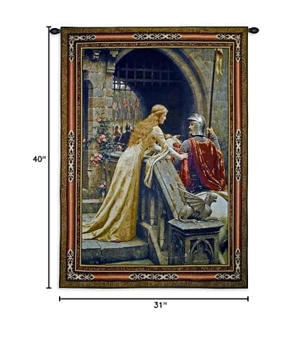 Godspeed Edmund Blair Leighton | Woven Tapestry Wall Art Hanging | Medieval Lady with Arthurian Knight | 100% Cotton USA Size 40x31 thumbnail 3