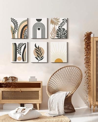 Boho Wall Art , Minimalist Wall Art , Boho Room Decor, Bohemian Moon Phases Wall Painting For Living Room Bedroom Kitchen Office Home Decor Set of 6, 8x10in (Framed) thumbnail 4