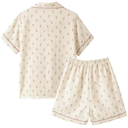 Vopmocld Big Girls Button Down Sleepwear Short Sleeve With Shorts 2PCS Pajama Sets Casual Lapel Loungewear Patterns Printed thumbnail 2