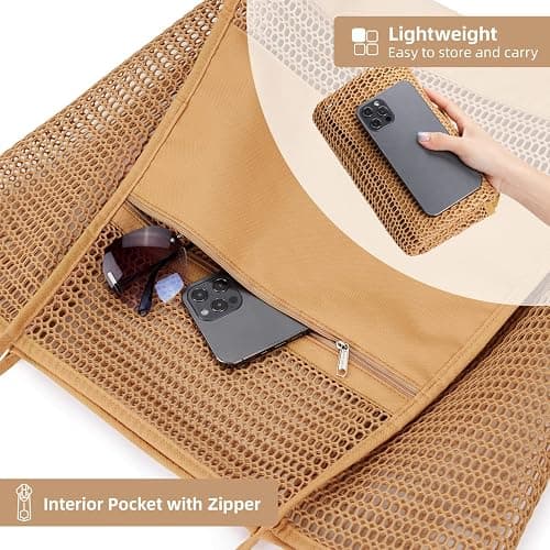 KALIDI BeachNylon Mesh Tote Bag, Casual Tote Bag Hobo Women Foldable MAX 23L Shoulder Bag For Beach Picnic Vacation thumbnail 7