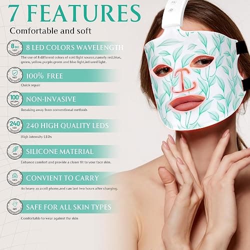 Red Light Therapy for Face, Led Contour Face Mask Light Therapy, 7+1 Color Near-infrared 850 Led Light Mask Portable and Rechargeable, Red Light Therapy At Home and Wireless Led Face Mask[BMask Pro] thumbnail 2