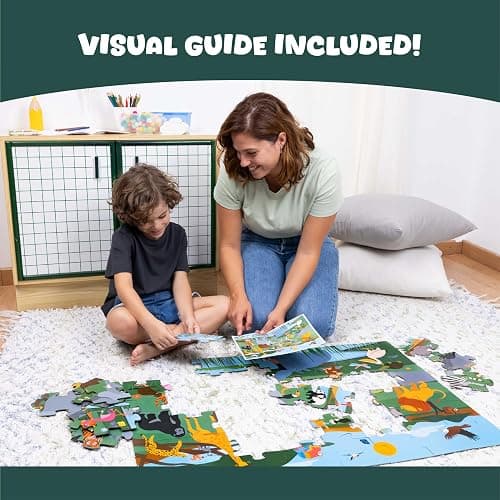 BONNYCO Giant Floor Puzzles for Kids of Jungle Animals with 48 Large Pieces. Safari Jumbo Puzzle 36.2 x 24.4 in, Gifts for Boys and Girls, Educational Kids Toys Ages 2-8 thumbnail 2