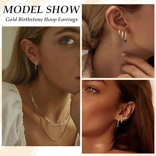 TOBENY Dangle Earrings for Women Trendy 14K Gold Plated Hypoallergenic Drop Hoop Earrings Dainty Diamond Green Emerald Birthstone Huggie Earrings for Birthday Gifts thumbnail 4