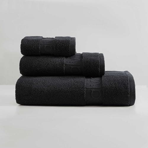 Calvin Klein - Bath Towels, Super Soft & Absorbent Cotton Towels, Zero Twist Construction, Brand Locker Loop for Easy Hanging (Iconic Solid Black, 3 Piece) - Image 1