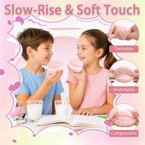 Slow Rising Squishy Bread, 3 Layers Detachable Soft Cookie Pink Squishies ,Sandwich Shaped Stress Relief Fidget Toys, Cute Food Squishies for Kids Adult Party Favors thumbnail 4