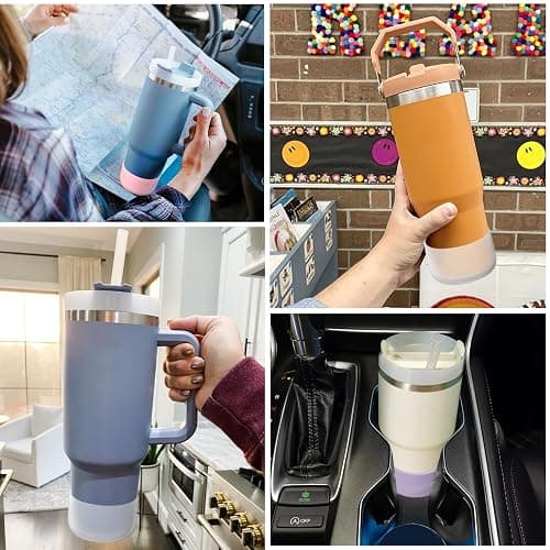 AIERSA 3Pcs Silicone Boot Sleeve for Stanley Quencher 40oz 30oz Tumbler with Handle,for IceFlow 20oz 30oz,Protective Water Bottle Bottom Bumper Cover for Stanley Cup Accessories,Clear,Wisteria,Pink thumbnail 3