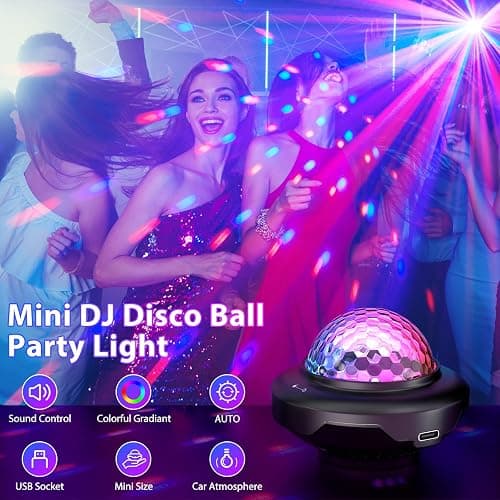 Rechargeable Disco Ball, Battery Powered Party Lights, Strobe Lights with Auto Sound Activated DJ Lighting for Indoors, Party, Wedding, Events, Karaoke, Dance, Bars, Home, Room (1pc) thumbnail 2