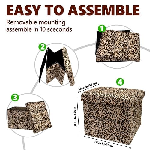ALASDO Storage Ottoman Footrest Stool Small Ottoman with Storage Foldable Ottomans Foot Rest Footstool Bench for Living Room 17x13x13inches Leopard Print thumbnail 3