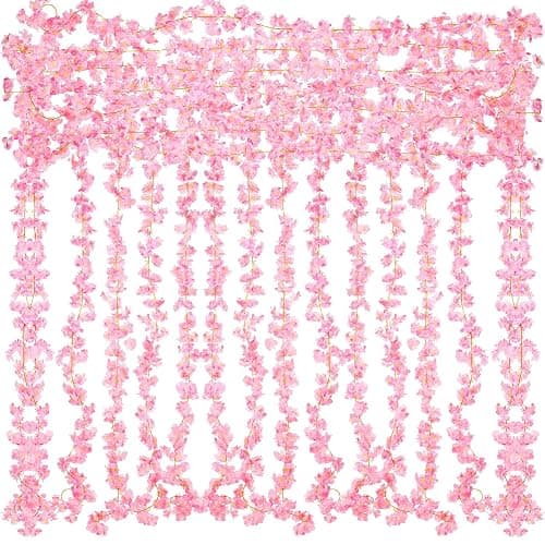 Nuenen 16 Pack 94.4ft Artificial Cherry Blossom Vines Cherry Blossom Flower Garland Hanging Silk Cute Room Decor for Japanese Kawaii Bedroom Party Wedding Spring Home Decorations (Pink) - Image 1
