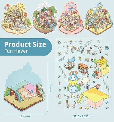 12 Sets DIY 3D Sticker Scene for Kids, Fun DIY Sticker Scene Make Your Own Mini House Cute Cartoon Animal Scene Stickers Adult Sticker Art Relief Stress Pass The Time Holiday Christmas Fun thumbnail 3