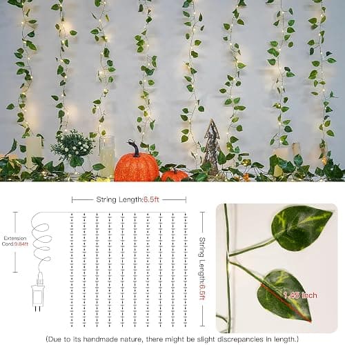suddus 200 LED Vine with Light Plug in, 6.5ft x 6.5ft Pothos Fairy Curtain Lights with Remote, Leaf Fairy Lights for Wall,Bedroom, Dorm, Wedding, Party, Indoor Decor(Warm White) thumbnail 5