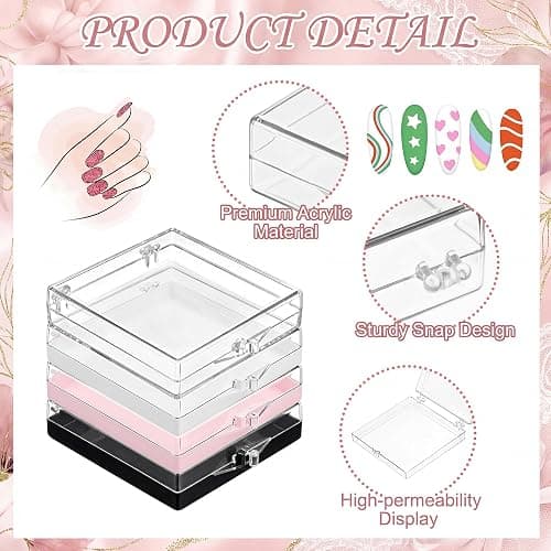 AceOrbit 48 Pcs Press on Nail Boxes with 180 Pcs Adhesive Double Sided Tape Acrylic Press on Nail Packaging Cases in 4 Colors Square Transparent Storage Case Organizer for Display Art Salon Supplies thumbnail 2