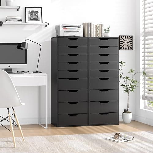 FOREHILL Cómodas y Cajoneras, Sinfonier Dormitorio Alto, Cajonera con 9 Cajones, Cajonera Armario Interior, Mueble Almacenaje para Dormitorio, Salón, Moderno Negro 45x40x124.5cm thumbnail 4