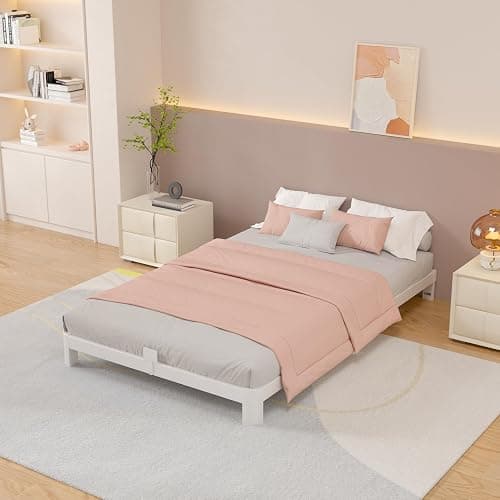 HQU 4 Inch Twin Bed Frames with Metal Baffles, White Bed Frame Twin No Box Spring Needed, Heavy Duty Steel Slats Support, Baby & Pet Friendly, Round Corner Design, Easy Assembly, Noiseless thumbnail 6