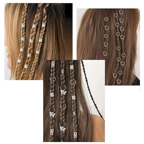 200 Pcs Hair Jewelry for Braids Accessories Loc Jewelry for Hair Dreadlock, Sliver Adjustable Cuffs Braiding Hair Rings Decoration thumbnail 2
