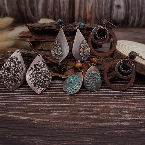 11 Pairs Vintage Drop Dangle Earrings for Women Boho Earring Jewelry Set Retro Flower Dangly Earring Teardrop Sun and Moon Earrings for Mother's Day Christmas thumbnail 4