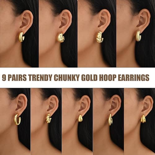 42 Pairs Gold Hoop Earrings Set for Women, Fashion Chunky Pearl Earrings Multipack Twisted Statement Earring Pack, Hypoallergenic Small Big Hoops Earrings for Birthday Party thumbnail 3