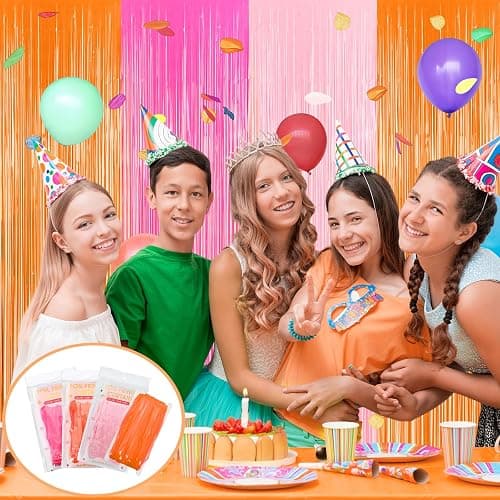 Frienda 4pcs Sunset Party Decorations 6.6ft Fringe Curtains Sunset Soiree Party Decorations Pink and Orange Backdrop Curtains for Autumn Thanksgiving Bridal Wedding Graduation Backdrop Decor thumbnail 7