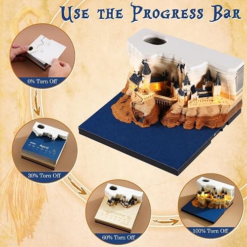 3D Time Piece Calendar 2026, Art Calendar Memo Pad 2026 Mini Desk Calendars Magic Castle with Lights, 3D Sticky Note Desktop Tear Off Calendar Gift for Christmas Office Decoration thumbnail 6