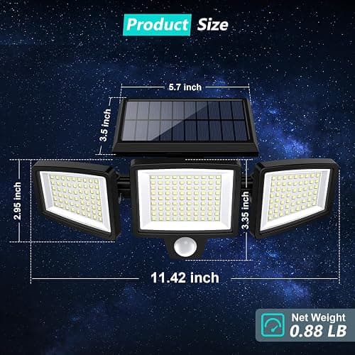 Tuffenough Solar Outdoor Lights 2500LM 210 LED Security Lights with Remote Control,3 Heads Motion Sensor Lights, IP65 Waterproof,270° Wide Angle Flood Wall Lights with 3 Modes(2 Packs) thumbnail 3