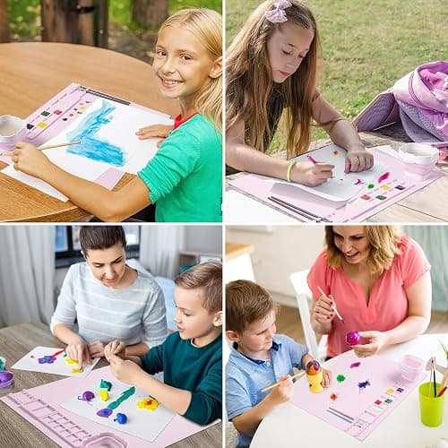 Silicone Painting Mat, Art Mat with Cup, Craft Paint Brush Cleaner Tool, Artist for Kids Gift Clay DIY Creations, Gift Packaged (Pink) thumbnail 8
