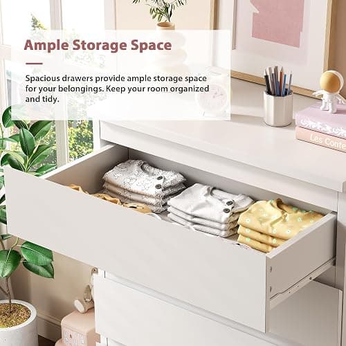 Jocoevol Modern White 5 Drawer Dresser for Bedroom, 15" D x 23.7" W x 40.4" H in Simply Chest of Drawers, Wood Storage Dresser with Deep Drawers for Living Room Hallway Entryway, White thumbnail 4