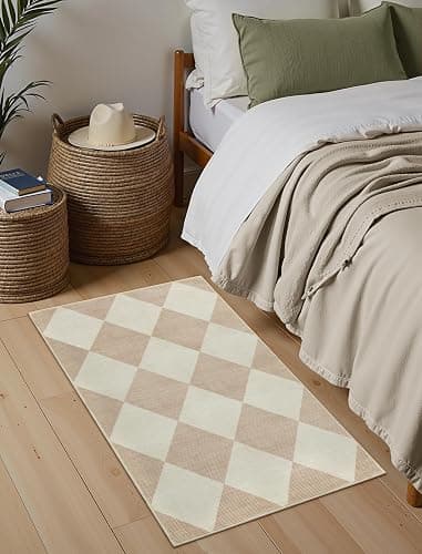 Beeiva Checkered Print Washable Indoor Door Mats for Entryway, 2x3 Non Slip Ultra Thin Bathroom Rugs Fit Under Door, Moroccan Diamond Decor Beige Small Rugs for Bedroom Kitchen Laundry Entrance thumbnail 8