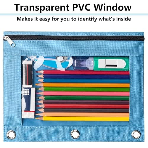 Forvencer Pencil Pouch for 3 Ring Binder, Large Pencil Case Pouch with 3 Reinforced Grommets, Pen Bag, Clear Window Pencil Case, Binder Accessories, Black thumbnail 6