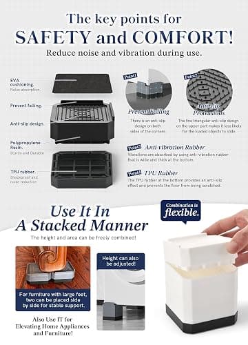 EclatBain Bed Risers Furniture Risers Heavy-Duty Rectangular Adjustable Block Lift to 3 inches and 4.3 inches Desk, Sofa, Chair Legs, Refrigerator, Washing Machine Support up to 4000 pounds thumbnail 5