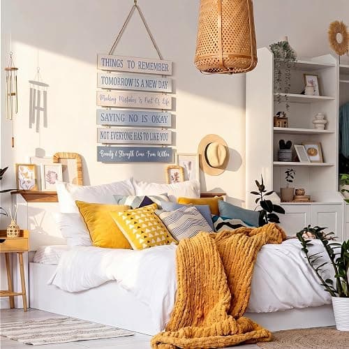 Pinkunn Inspirational Wall Art Quotes Wooden Room Wall Decor,Blue | Blue Inspirational Wall Art, Positive Quotes, Cute Preppy Room Decor for Bedroom Bathroom Office, Hanging Wooden Decorations thumbnail 6