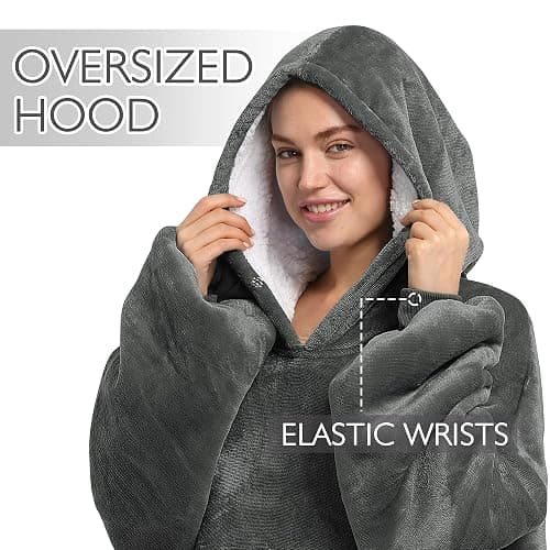 Catalonia Oversized Blanket Hoodie Sweatshirt, Wearable Sherpa Lounging Pullover for Adults Women Men thumbnail 5