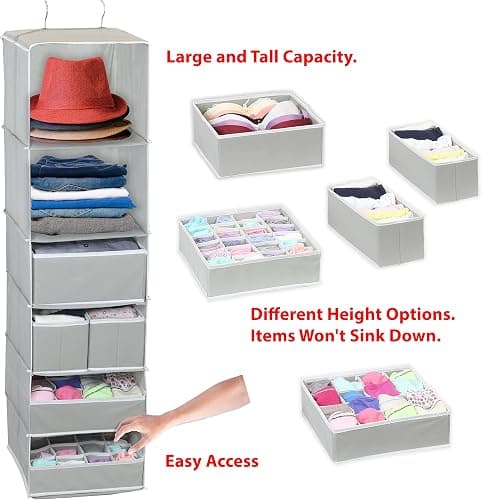 Simple Houseware 6 Shelf Hanging Closet Organizer with 5 Drawers Storage, Grey thumbnail 2