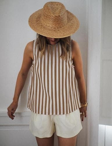 Xiaoxuemeng Womens Striped Top Sleeveless Cotton Tank Top Crewneck Casual Summer Vests thumbnail 6