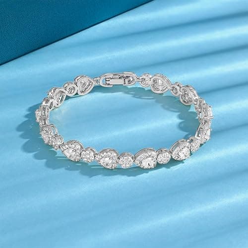 Gemsme Classic Heart-shaped Tennis Bracelets for Women, 18K White Gold Plated Round Cubic Zirconia Tennis Bracelet for Women Mom Wife thumbnail 4
