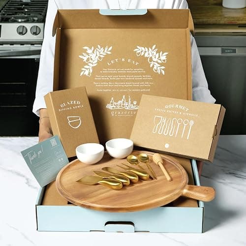 Grazerie Charcuterie Board Set - Round Acacia Cheese Board Serving Tray with Accessories - House Warming Gifts for New Home, Bridal Shower & Wedding Gift, Birthday Gifts for Women thumbnail 2
