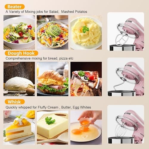 Stand Mixer, 6.5QT Tilt-Head Electric Kitchen Mixer 660W, 10-Speed Household food mixer with 304 Stainless Steel Bowl, Bread Cake Mixer include Dishwasher Safe Dough Hook, Beater and Whisk thumbnail 4