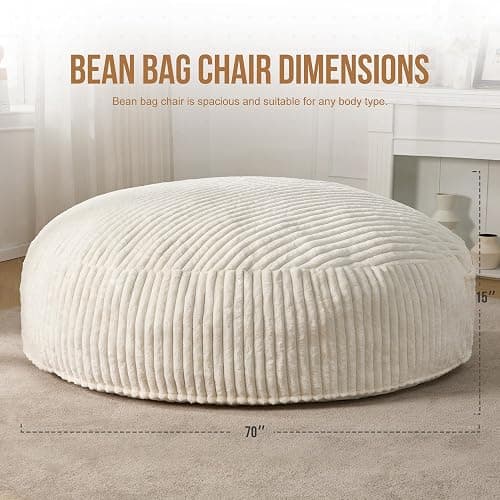 Hobestluk Adult Bean Bag Chair Giant Beanbag with Filling Living Room 6FT | White Giant Big Oversized Bean Bag Chair Memory Foam Filling Machine Washable Fluffy Cover Bedroom Dorm Reading Gaming Kids thumbnail 2