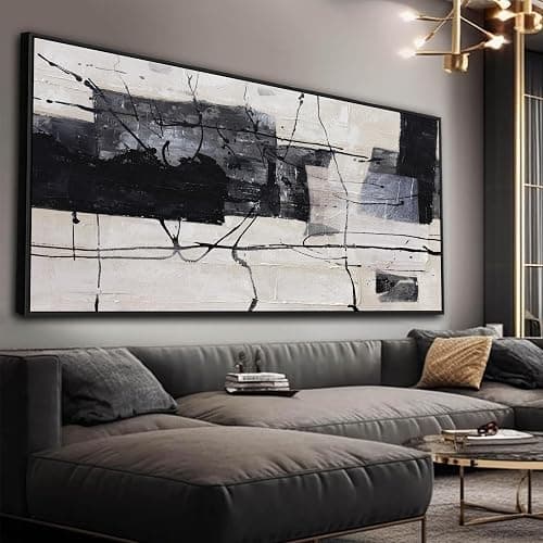 Large Abstract Wall Art Wall Decor Black And White Wall Art Canvas Picture Painting Artwork For Bedroom Dinning Room Framed Canvas Art Modern Home Decoration 29x58 In - Image 1
