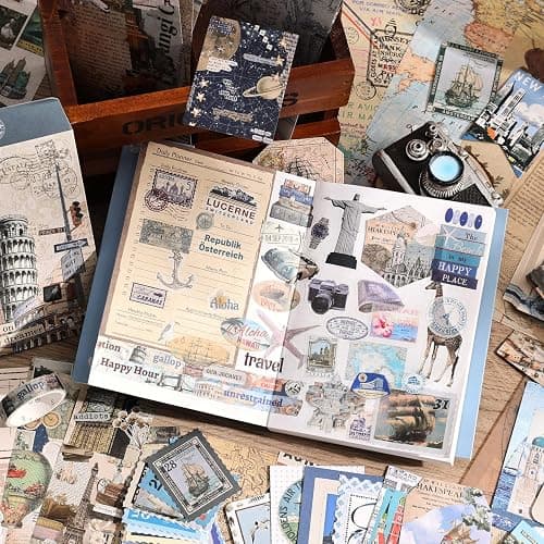 emmoolife Scrapbooking Supplies Kit, Daily Life World Travel Scrapbook Kit for Bullet Junk Journal, Stationery, A6 Grid Notebook, DIY Journaling Supplies, Birthday Craft Gift Teen Women thumbnail 6