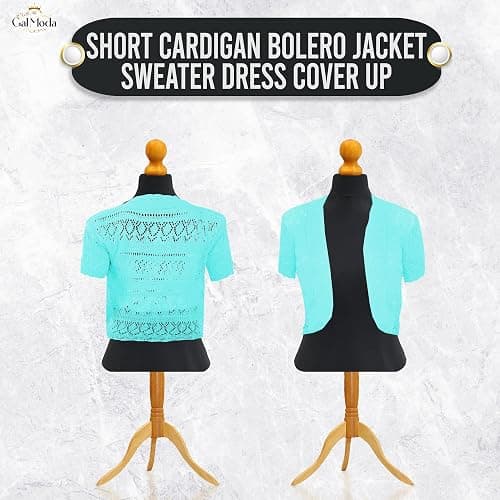 Gal Moda | Short Sleeve Shrug for Women’s | Short Cardigan Bolero Jacket Sweater Dress Cover up | Crochet Knitted Shrug thumbnail 6