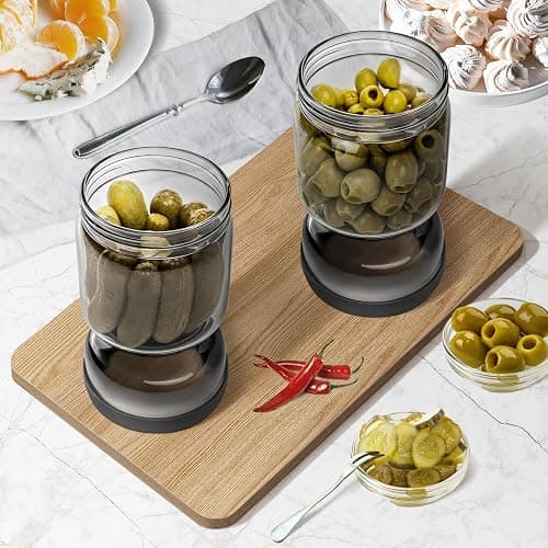 Luvan Bote para Aceitunas, 1L/34oz Tarro Aceitunas Separador Liquido, Tarro Encurtidosde Cristal, Adecuado para Verduras Encurtidas, Pepinos, Kimchi y Jalapeños. thumbnail 2