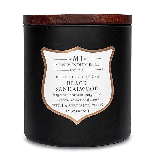 Manly Indulgence Black Sandalwood Scented Candle for Men 15 oz – Bergamot, Tobacco, Amber & Musk - Wood Wick - Up to 60 Hours Burn - Soy Blend Wax, USA Poured – Signature Collection - Image 1