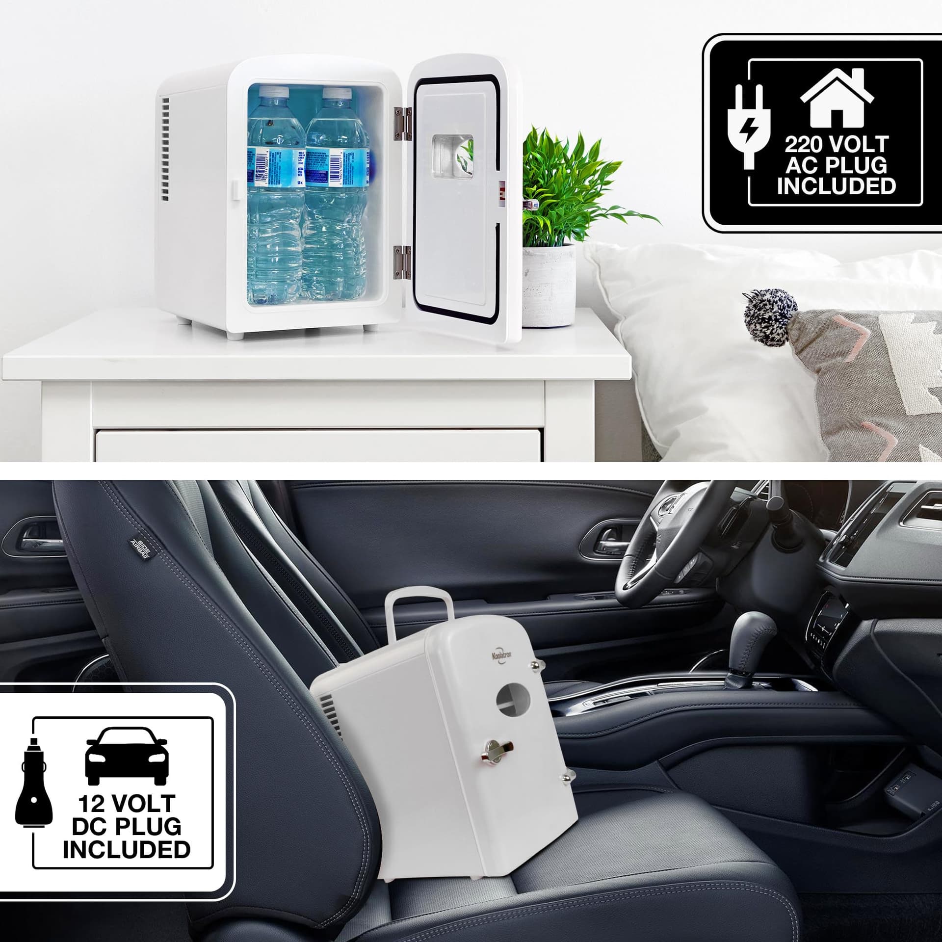 Koolatron Retro Mini Portable Fridge, 4L Compact Refrigerator for Skincare, Beauty Serum, Face Mask, Personal Cooler, Includes 12V and AC Cords, Desktop Accessory for Home Office Dorm Travel, White thumbnail 5