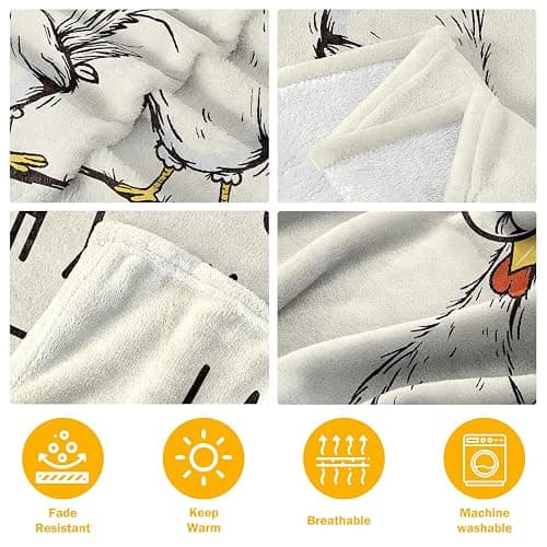 GoMelley Funny Chicken Blanket, Gag Birthday Gifts for Women Men | Chicken Gifts for Friend Coworker Partner Chicken Lover, White Elephant Gift, Soft Throw Blanket for Napping Couch, 60" x 50" thumbnail 5