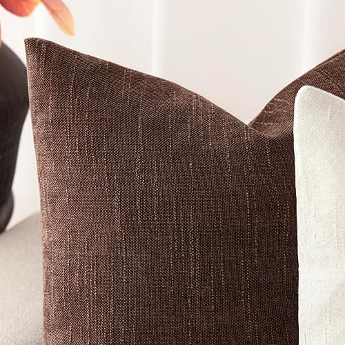 Foindtower Pack of 2 Soft Textured Chenille Throw Decorative Pillow Covers Square Accent Solid Cushion Cover Cozy Neutral Farmhouse Pillow Case for Couch Sofa Bedroom Living Room 18x18 Inch,Red Brown thumbnail 3