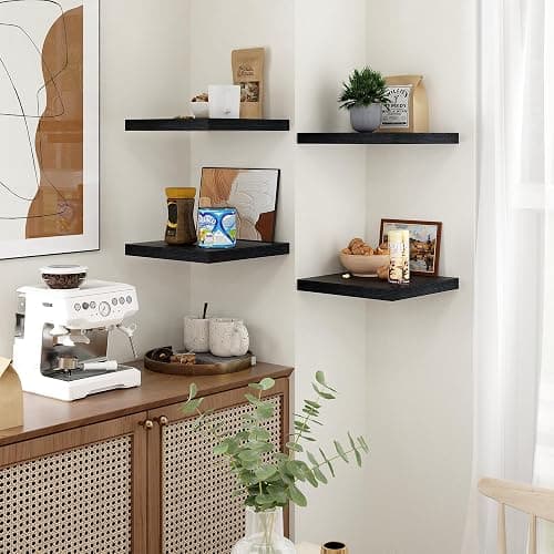 Fun Memories Floating Shelves for Wall - 12 Inch Square Shelves with Invisible Brackets, Black Small Wall Shelf for Living Room, Bathroom, Bedroom, and Kitchen Decor，Set of 4 thumbnail 2