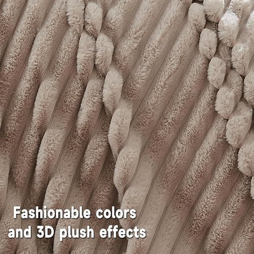 Lotus Karen Faux Fur Throw Blanket - Stripe Faux Rabbit Fur Blanket for Couch, Cozy Soft Fluffy Fuzzy Blanket, Warm Thick Furry Plush Shaggy Small Blankets for Women, Linen,50x60 Inches thumbnail 5