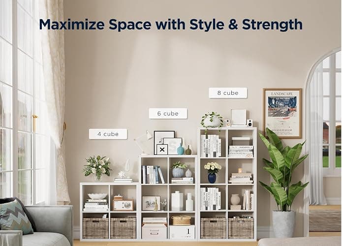 4 Cube Storage Organizer, 2x2 Cube Bookshelf, Cubby Storage Shelf, Wooden Organizer Shelf with Thickened Boards, for Closet Bedroom Home Office Living Room, 25.12" L x 9.37" W x 25.12" H, White thumbnail 6