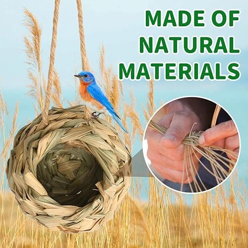 NOVWANG 4-Pack Hummingbird House Outdoor, Natural Reed Bird Nest with Hemp Rope Handwoven Finch Bird House Hanging Bird Hut for Garden Window Patio Lawn Office Home thumbnail 5