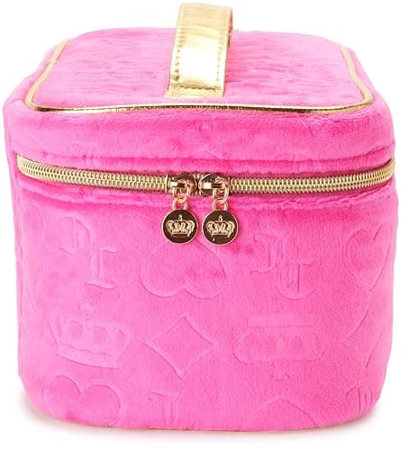Juicy Couture Hot Pink Makeup Bag Cosmetics Organizer Travel Essentials Train Case Velour Heart Crown thumbnail 5